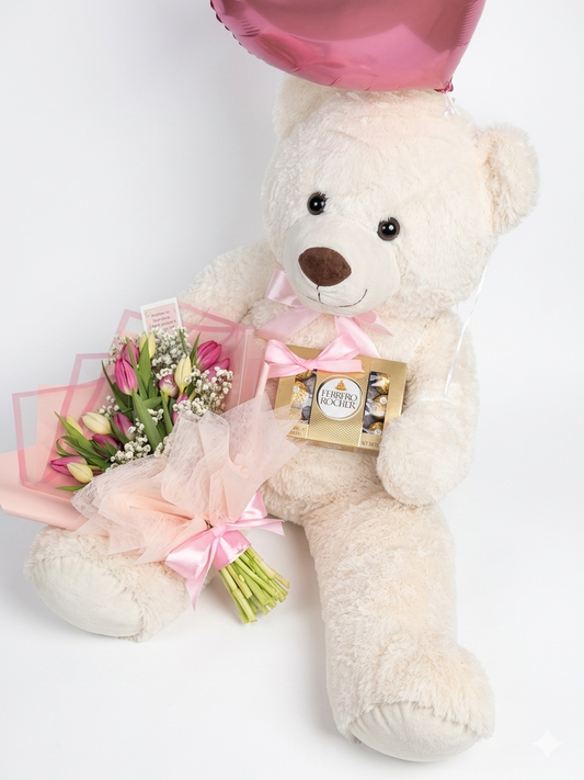 The Perfect Combo (Tulips Bouquet + Teddy Bear)